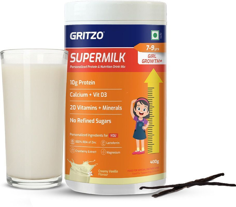 Gritzo SuperMilk Growth+ (7-9y Girls), 10g Protein Powder, Creamy Vanilla(400 g)