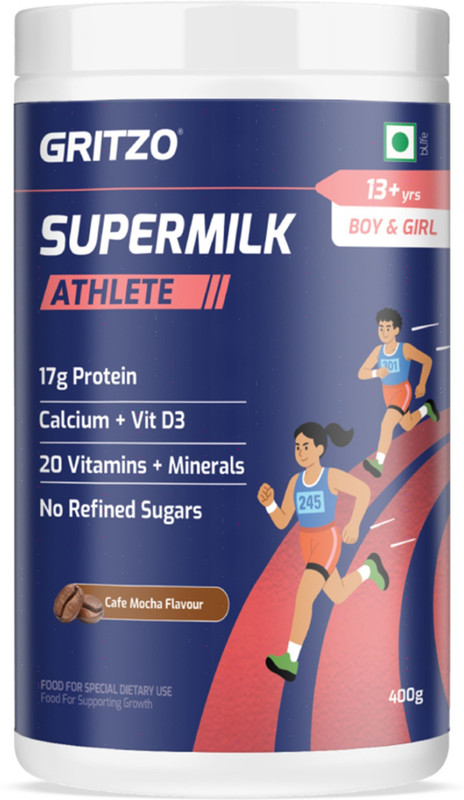 Gritzo SuperMilk Athlete (13+y Boy & Girl ), 17g Protein Powder, Cafe Mocha(400 g)