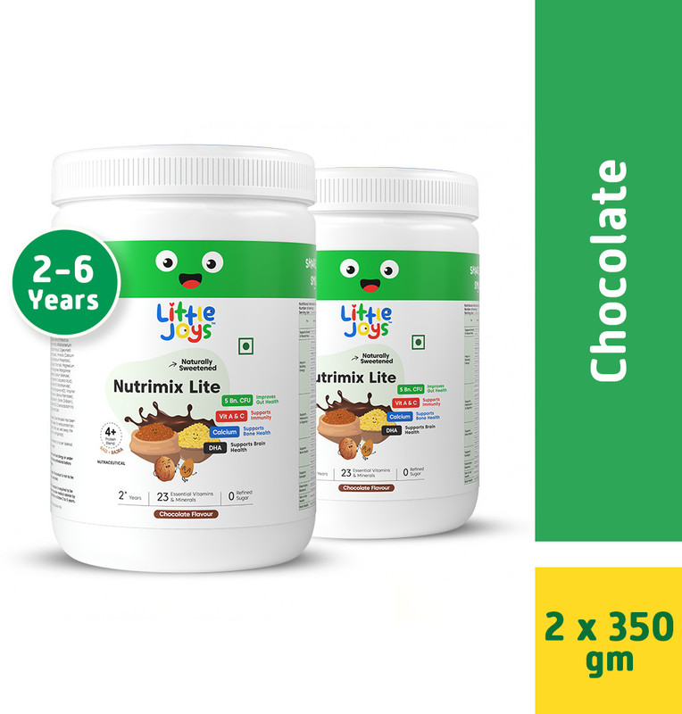 Little Joys Nutrimix Lite for Kids 2-6 year, Improves Gut Health, Chocolate Flavour(350 g)