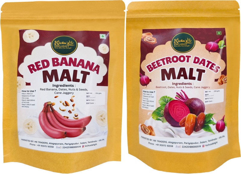KichusDelight Beetroot Dates Malt & Red Banana Malt Combo(2 x 250 g)