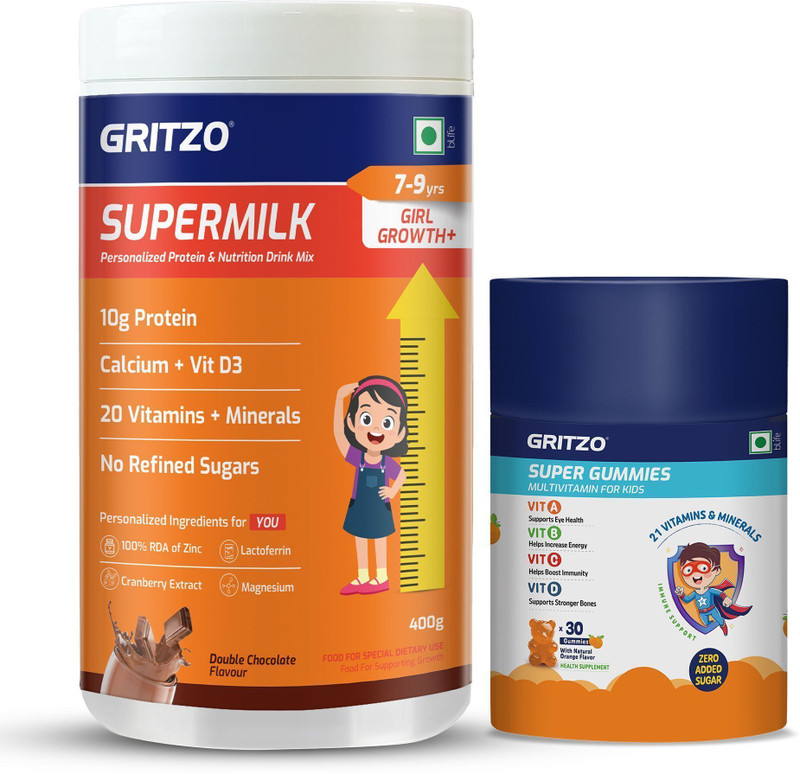 Gritzo SuperMilk Growth+ (13+y Girls) Double Chocolate & Iron Gummies(2 x 215 g)