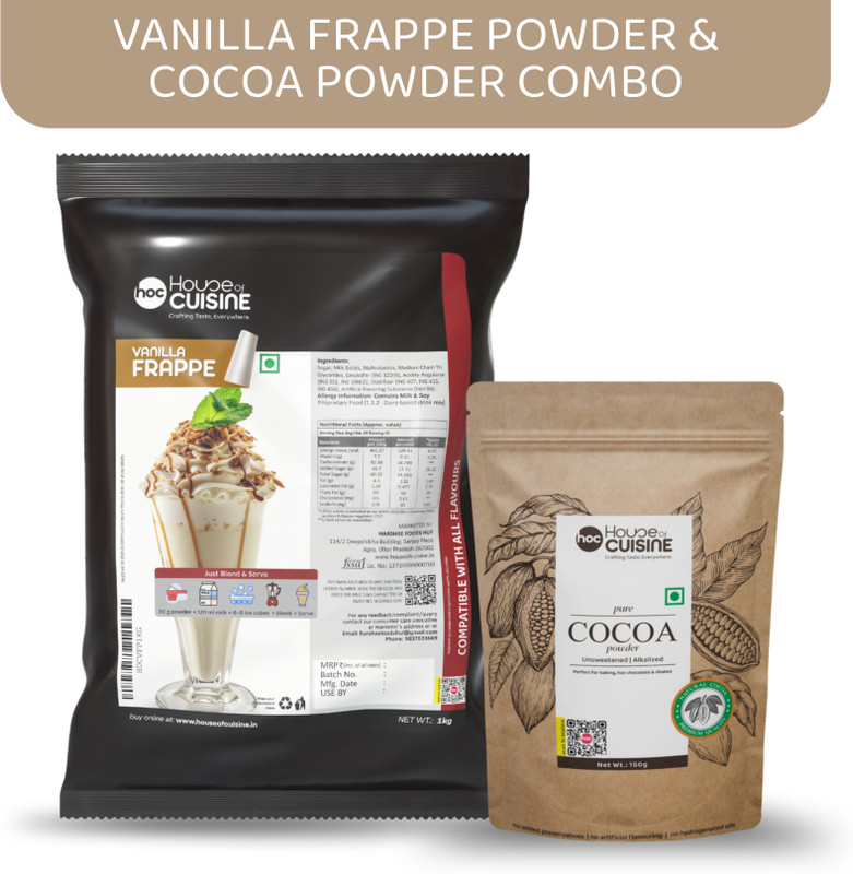 House Of Cuisine HOC Vanilla Frappe Powder 1 kg + Cocoa Powder 150g | Cafe Style Thick & Beverage(2 x 0.57 kg)
