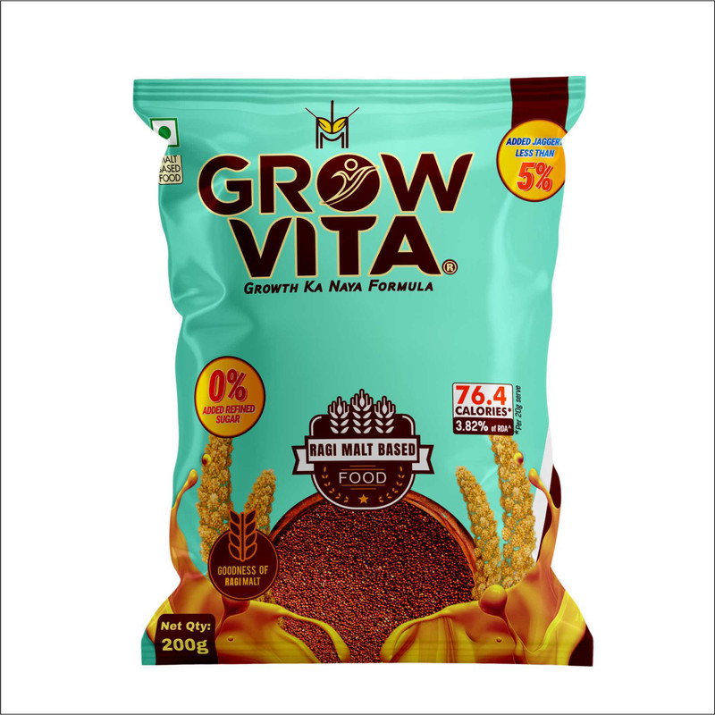 Grow Vita Growth ka Naya Formula GROW VITA RAGI (Millet) Based Food with Jaggery, No added Refined Sugar,200gms(200 g)