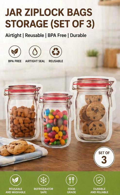 SaAvira JAR ZIPLOCK BAGS STORAGE(Pack of 3, Multicolor)