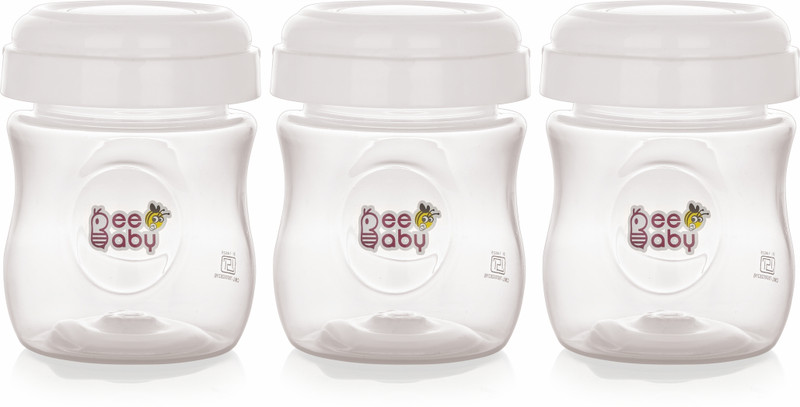 Beebaby Pump N' Protect Wide Neck Breast Milk Storage Bottles. 100% BPA Free. 150ML.(Pack of 3, White)