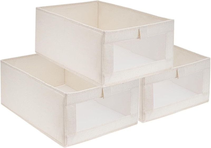 PARYAVARAN by 0 3 Storage Boxes, Cotton and Hemp Organiser Boxes(Pack of 3, Cream)