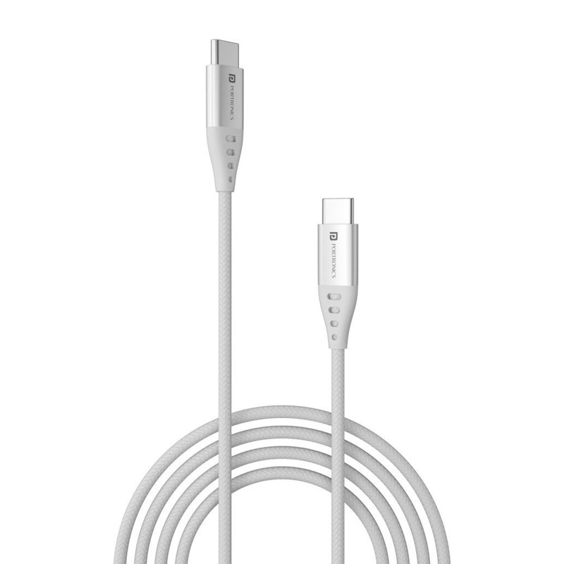Portronics USB Type C Cable 2 A 1 m Konnect C1 20W PD Quick Charging(Compatible with Smartphones, Tablets, Macbooks, Laptops, White, One Cable, USB Type C To USB Type C)