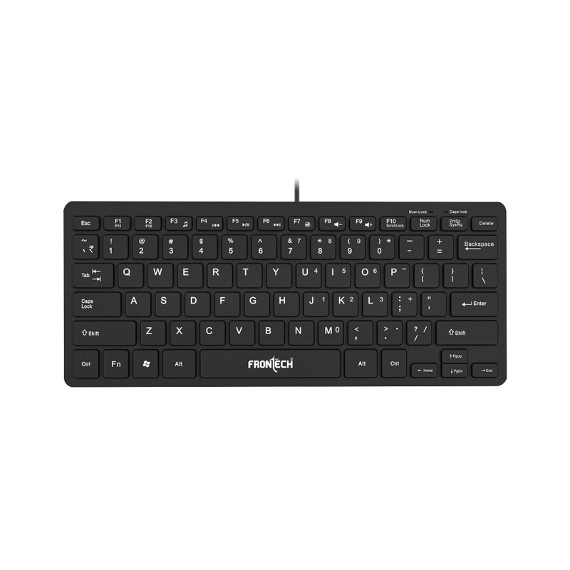 Frontech Membrane Keys Wired Mini Keyboard | 78 Keys | USB Plug & Play | Ergonomic Design Wired USB Standard Desktop Keyboard Compatible with Desktop, Laptop, Mac with 78 Keys Layout, Retractable Ergonomic Tilt Stand(Black)