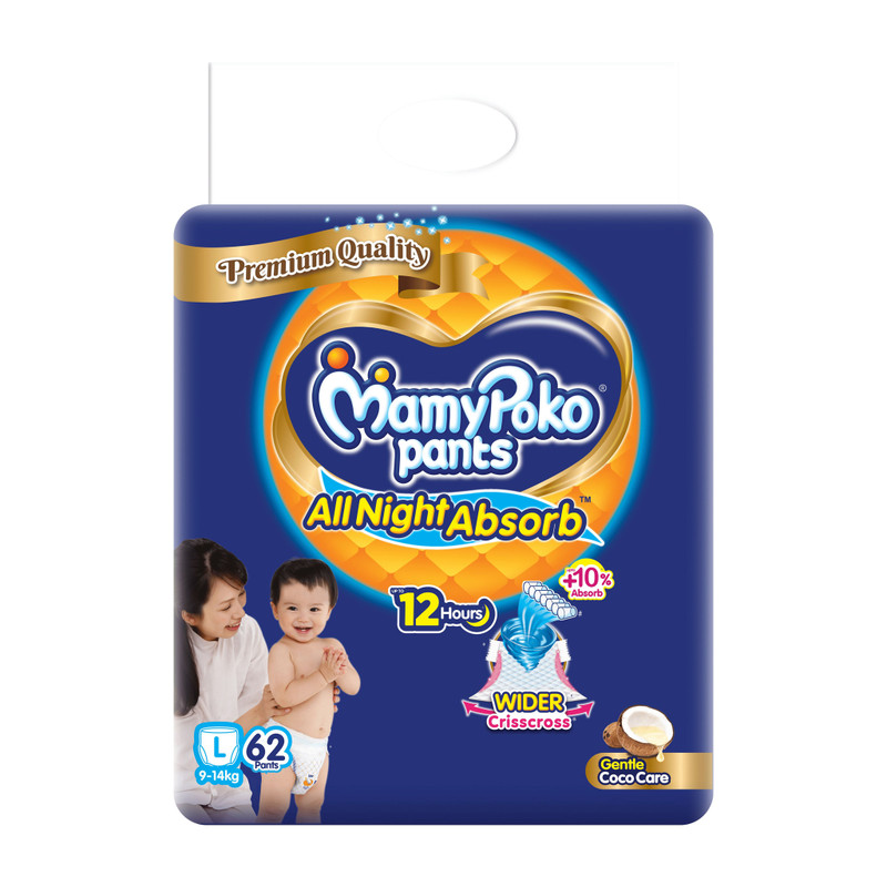 MamyPoko All Night Absorb, Coco Care Pant Diapers - L(62 Pieces)
