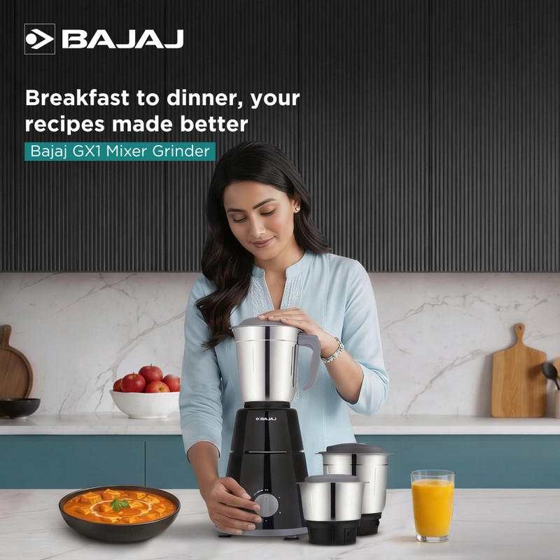 BAJAJ GX 1 500 W Juicer Mixer Grinder(GX 1 Black (410569) | 3 Jars | Black)
