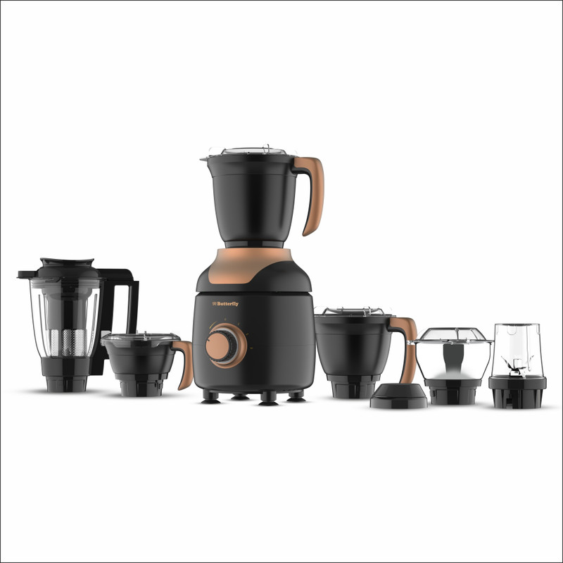 Butterfly Ziera Black with Coarse Grinding Jar 1000 W Juicer Mixer Grinder(Zeira | 6 Jars | Matte Blk W.Copper)