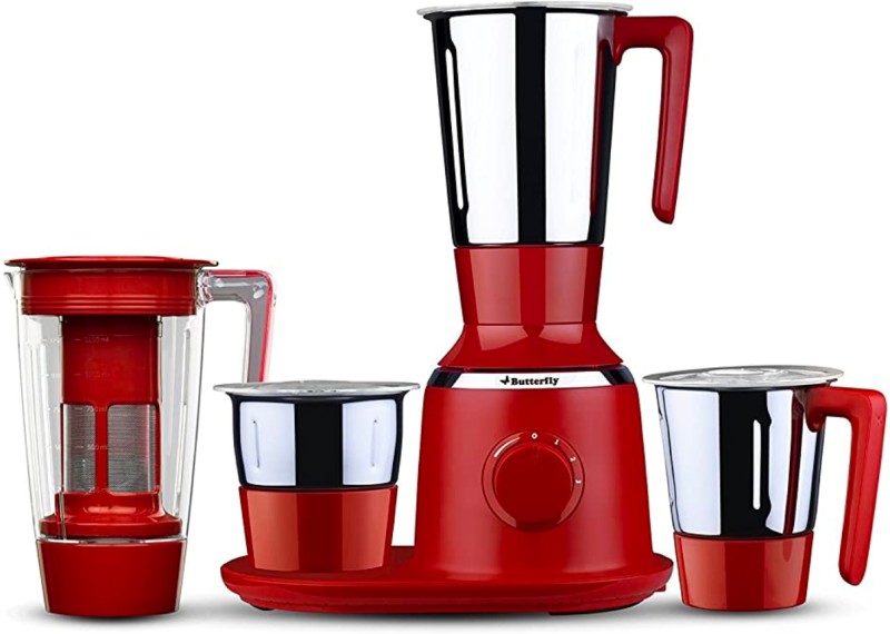 Butterfly by BUTTERFLY SPECTRA MICROBASE SWITCH ENHANCE SAFETY 750 Juicer Mixer Grinder (4 Jars, Red)