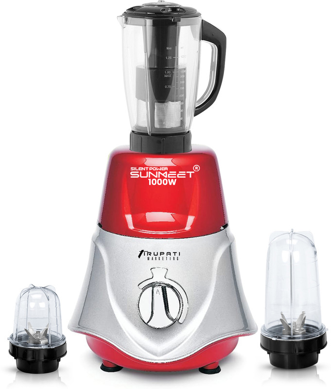 Silentpowersunmeet Rocket TR3J90 1000 W Mixer Grinder(1000W Rocket Mixer Grinder with 2Bullets, Juicer Jar (Juicer, 350ML, 530ML Jars) | 3 Jars | REDSILVER)