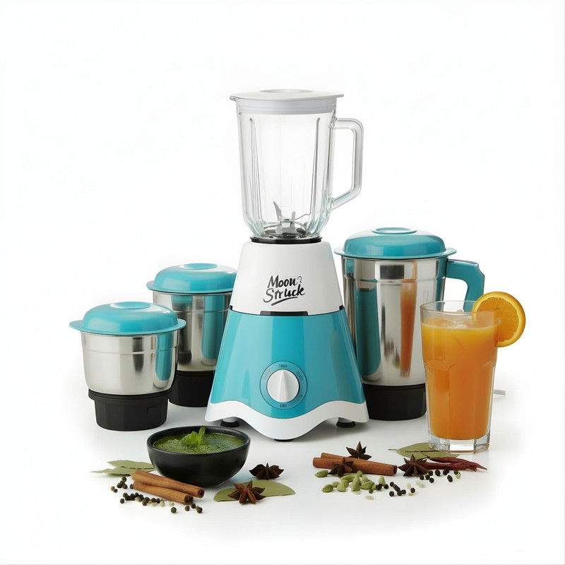 Moonstruck Skye 4 Jar Set 750 W Juicer Mixer Grinder(HeatShield Motor with SpiceCrush Technology for Masala Chutney & Smoothie | 4 Jars | Blue)