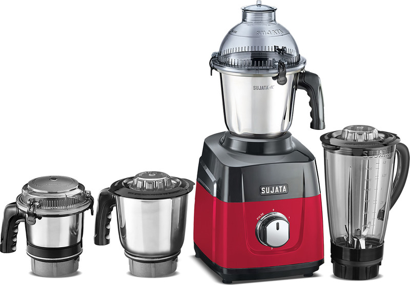 SUJATA MG03 Double Ball Bearing Motor | 24000 RPM | Blender With Coconut Milk Extractor 1000 W Mixer Grinder(MG 1000W | 4 Jars | Red & Black)