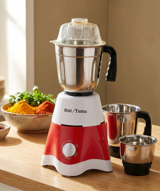 NIKI TASHA N-2 500 W Mixer Grinder(500-Watt Mixer Grinder with 3 Jars, (RED and White) | 3 Jars | Red, White)