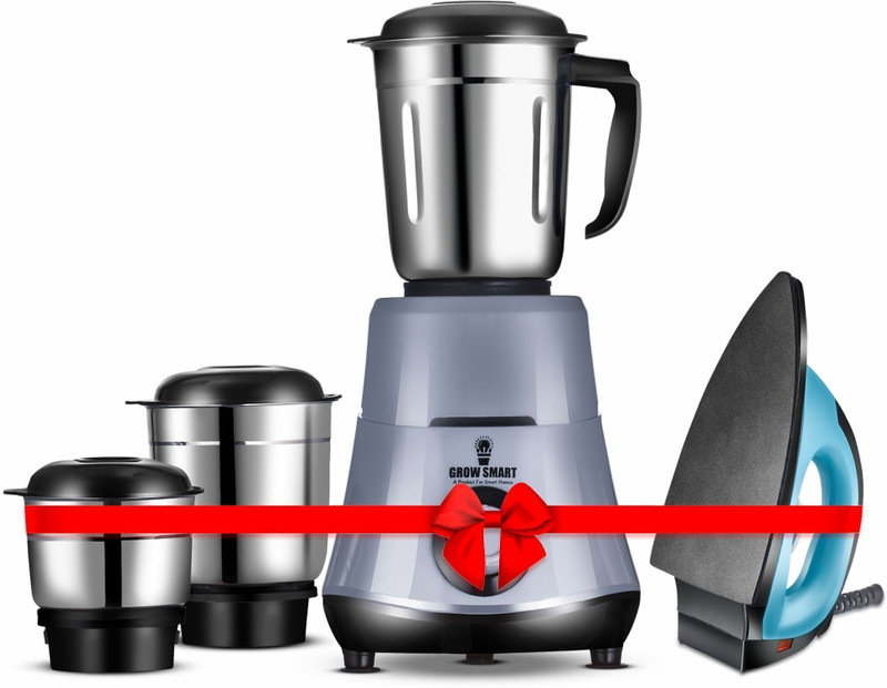 Growsmart Powerful HydroGrind Heavy Duty Motor With 1100W Dry Iron 750 W Juicer Mixer Grinder(HydroGrind 3 Jar Combo | 3 Jars | Grey Black)