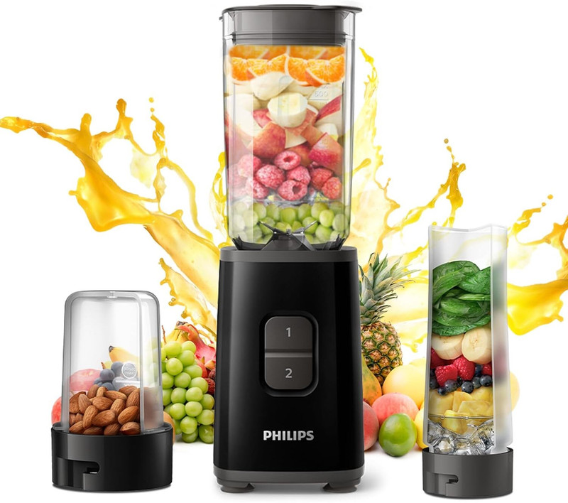 PHILIPS Mini blender 350 W Juicer(HR2603/90 | 3 Jars | With Variable Speed Control Perfect for Smoothies, Mixing & More | Black)