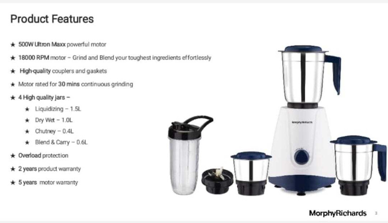 Morphy Richards TSTA 500 W Mixer Grinder(MIXER GRINDER | 4 Jars | White, Blue)