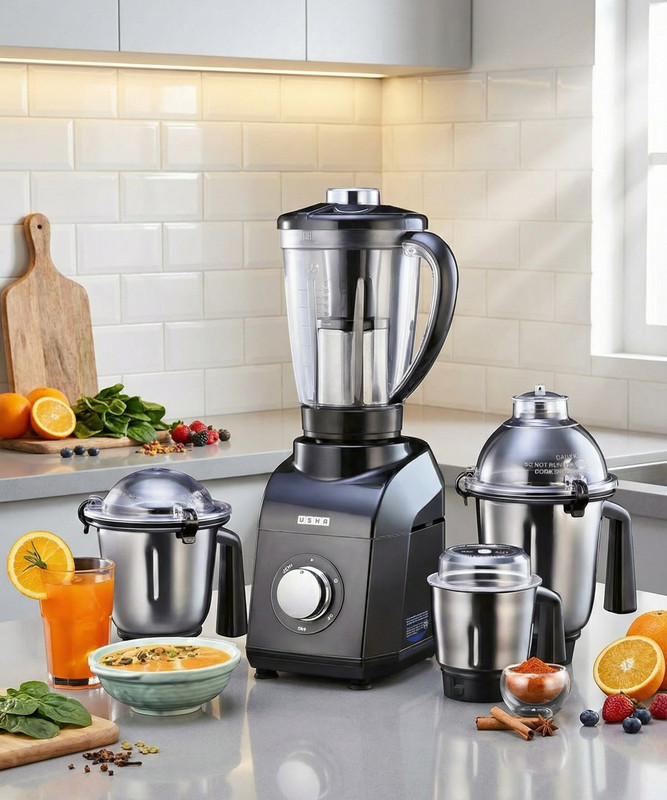 USHA TurboX Ultra Fine Grinding 100% Copper Motor 1200 W Mixer Grinder(TurboX 1200WT | 4 Jars | Black)