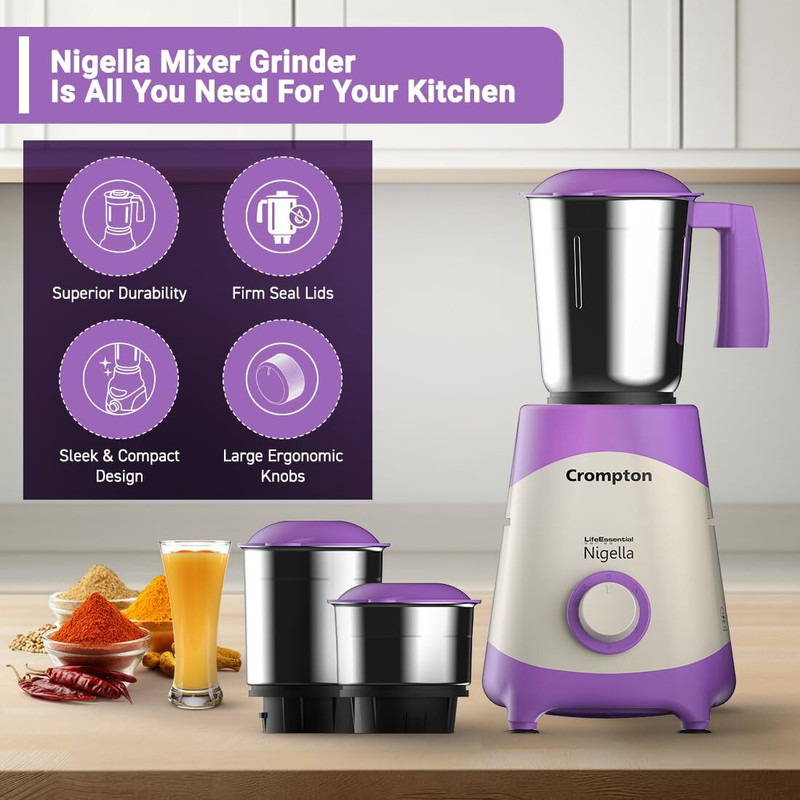 Crompton DS 500 W Mixer Grinder Purple/White