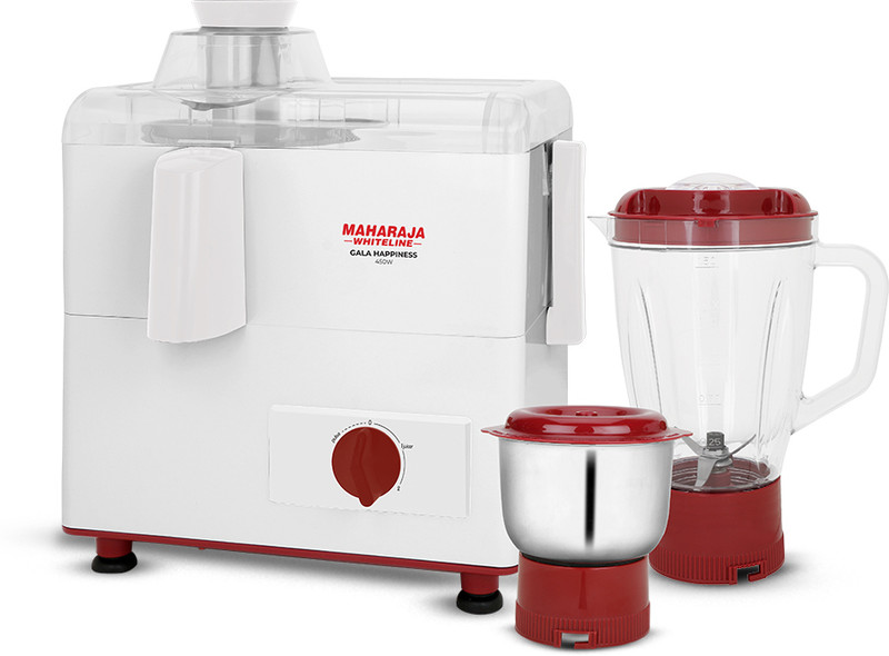 MAHARAJA WHITELINE JX1-163 450 W Juicer Mixer Grinder(Gala Happiness_ | 2 Jars | WHITE & CHERRY RED)