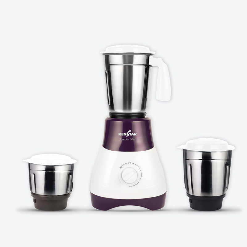 Kenstar Slender Neo 500 W Mixer Grinder(Slender Neo | 3 Jars | White & Purple)