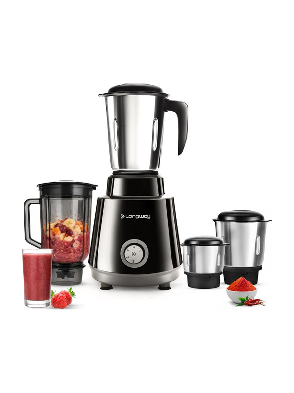 Longway Powerful Motor for Grinding, Mixing, Juicing Up to 750 W Juicer Mixer Grinder(Roto Max | 4 Jars | Gray, Black)