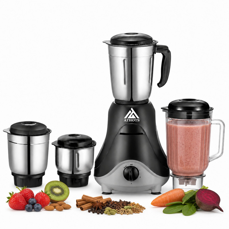 Athots Skye KitchenPro 4 Jar Set 750 W Mixer Grinder(PowerPro Motor with LiveView Chutney for Masala & Smoothie | 4 Jars | Black, Silver)