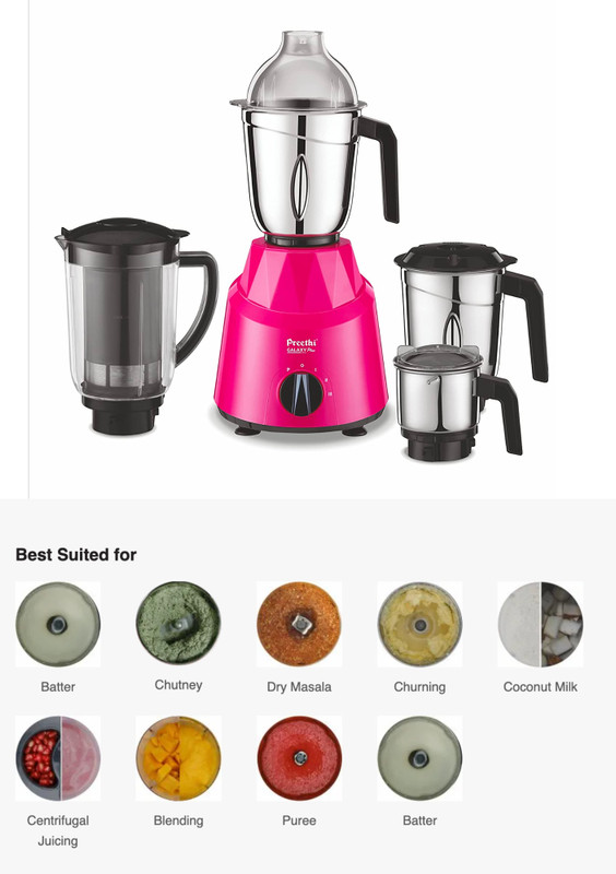 Compare Preethi by PREETHI GALAXY PLUS Mixer Grinder MG 250 750 Juicer