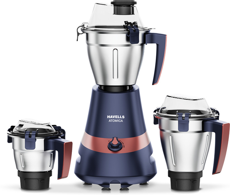 HAVELLS Atomica 1000 W Mixer Grinder(Atomica 1000W 3 Jar Mixer Grinder, 3 Speed, Stainless steel blade | 3 Jars | Dark Blue, Brown)