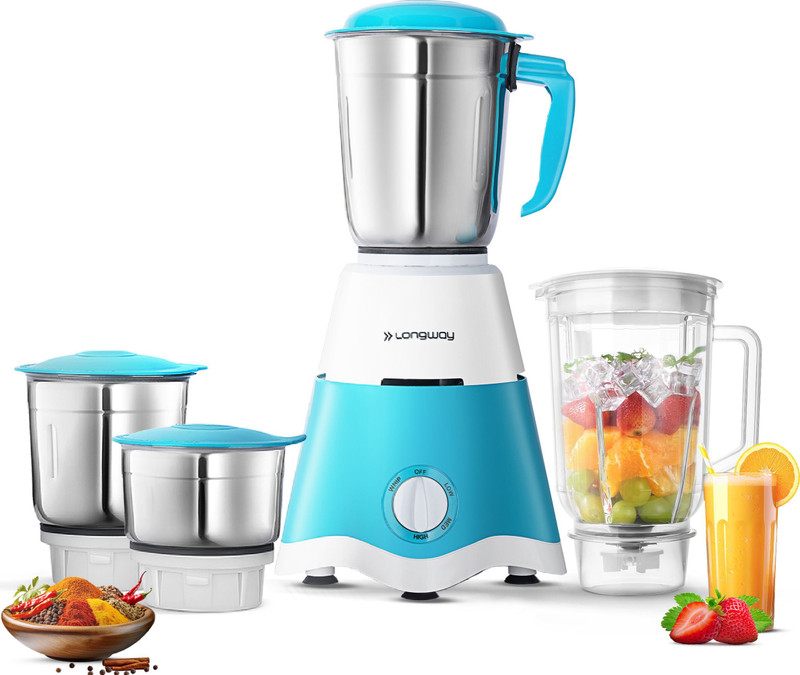 Longway Super Dlx 700 W Juicer Mixer Grinder(Super | 3 Jars | White, Blue)