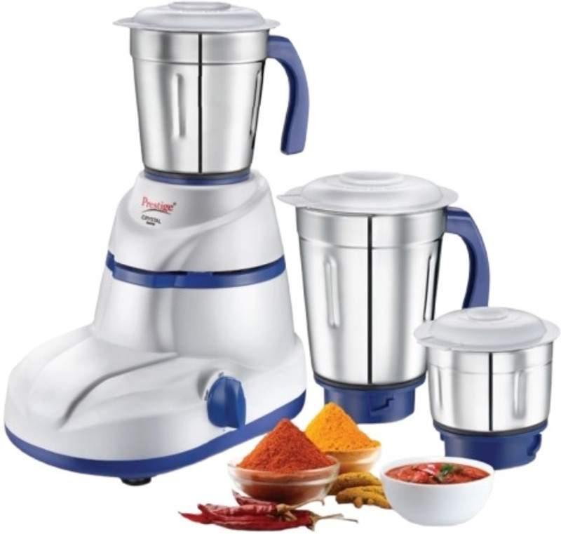 Prestige Crystal 3 Super-Efficient Blades|Sturdy Handle 500 W Mixer Grinder(Crystal 3 Super-Efficient Blades|Sturdy Handle | 3 Jars | White, Blue)