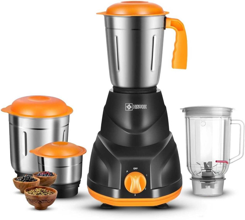 Havok 750 Watt Juicer Mixer Grinder with 4 Jars 750 W Juicer Mixer Grinder(Orange_Mixer_4Jar | 4 Jars | Orange)