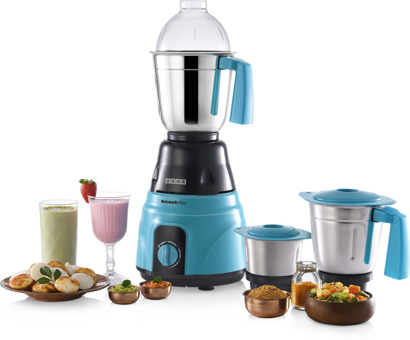 USHA by Usha New series 750 W Mixer Grinder(SMASH PLUS MG-3771 | 3 Jars | Blue white)
