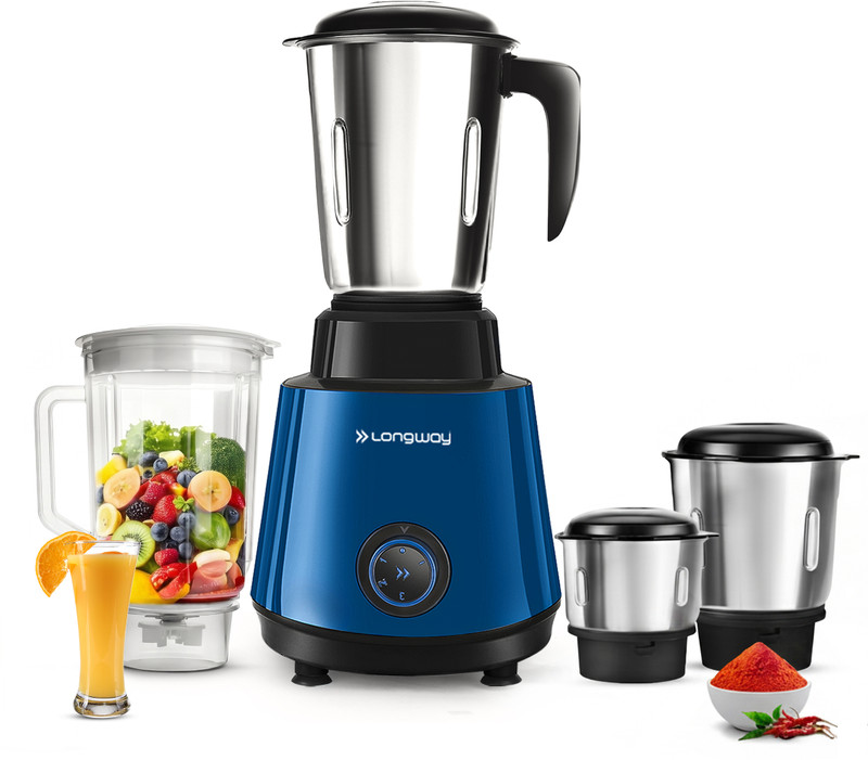 Longway Roto Max 750 W Juicer Mixer Grinder(Roto-Max | 4 Jars | Blue, Silver)