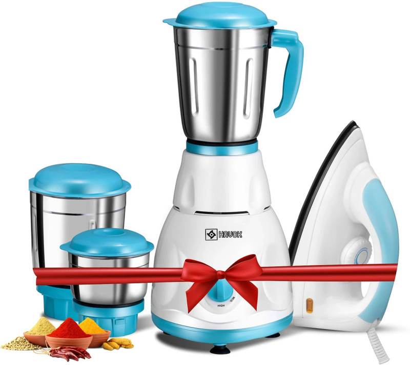 Havok 750 W Mixer Grinder (1100 W Dry Iron Combo | 4 Jars | Black) 750 W Juicer Mixer Grinder(4Jar/Mixer+Iron/Black | 4 Jars | Black)