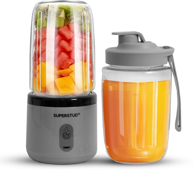 SUPERSTUD Blender Juicer Mixer Rechargeable Portable Smoothie Blender 40 W Mixer Blender(BLENDXJET | 2 Jars | Grey)