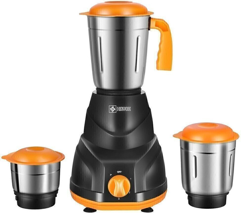 Havok copper winding 750 W Juicer Mixer Grinder(HVK29292 | 3 Jars | Black, Orange)