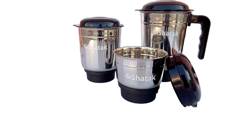 SHATAK STAINLESS STEEL CHUTNEY(0.4 L),MIXER(1.2 L),GRINDER(0.8 L) SET OF 3 JAR WITH LID Mixer Juicer Jar(2400 ml)