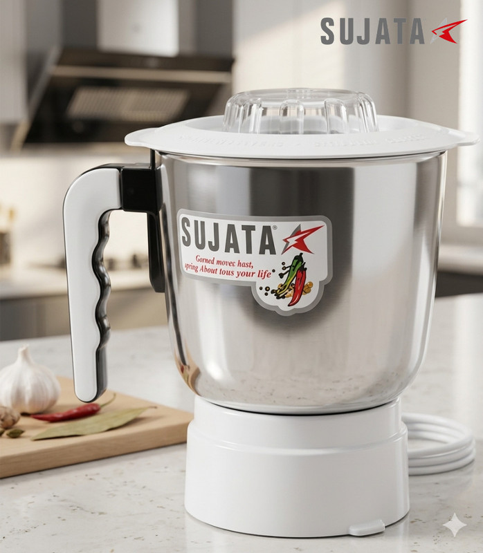 SUJATA Mixer Grinder Jar with Handle & Lid | Durable Multipurpose Kitchen Grinding Jar Mixer Juicer Jar(1000 ml)