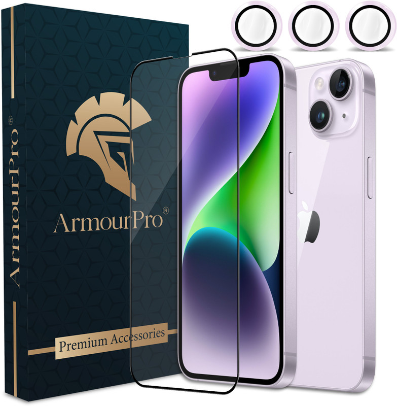 ArmourPro Camera Lens Protector Accessory Combo for iPhone 14 Plus, Edge to Edge Tempered Glass with Purple Camera Ring(Purple)