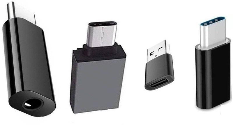 KAELAN OTG Adapter Accessory Combo for Micro USB to Type c Connector, Aux Connector, OTG Adapter,Type c 2 USB Connector(Black)