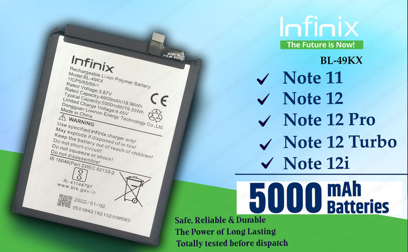 Infinix Mobile Battery For BL 49KX Infinix Note 11/NOTE 12i /Note 12 /Pro/5G /Turbo / X663 /X670/X671/X676/X677 - 5000mAh