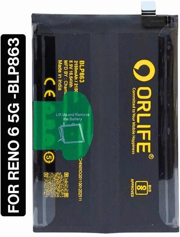 orlife Mobile Battery For  Oppo Reno 6 5G | oK9 | Dual Battery BLP863 (1 Year Replacement Warranty )
