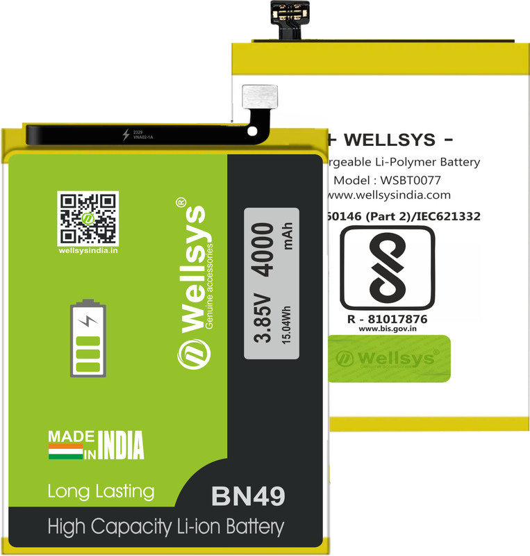 WELLSYS Mobile Battery For Xiaomi Redmi 7A (BN49) 4000 mAh