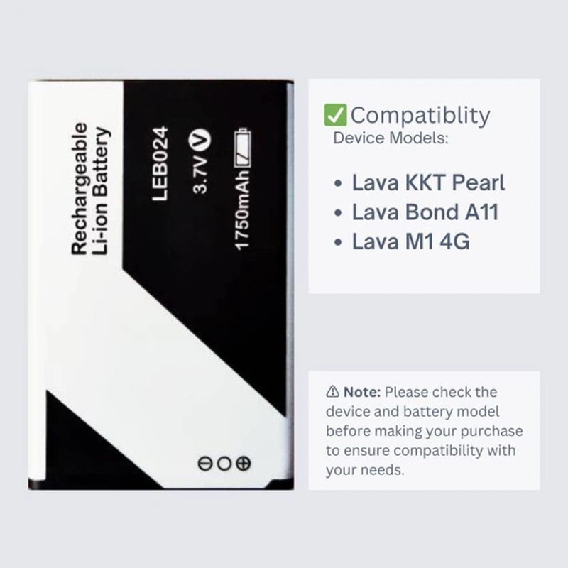 VEHUB Mobile Battery For  Compatible Lava LEB024 Lava KKT Pearl, KKT 22+, Connect M1 4G, Bond A11, Gem Wave II-1750mAh