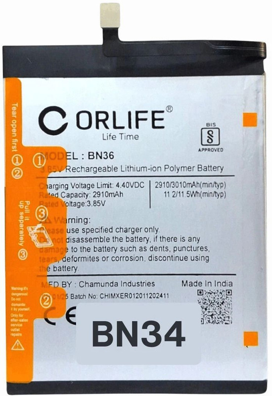orlife Mobile Battery For Xiaomi A2, 6X, | BN36 ( 1 Year Replacement Warranty )