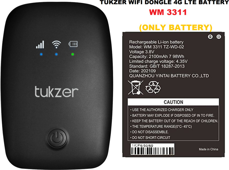 BKN Mobile Battery For  TUKZER ORIGNAL TUKZER WIFI DONGLE / ROUTER 4G LTE WIFI WM 3311 BATTERY (2100 MAH)