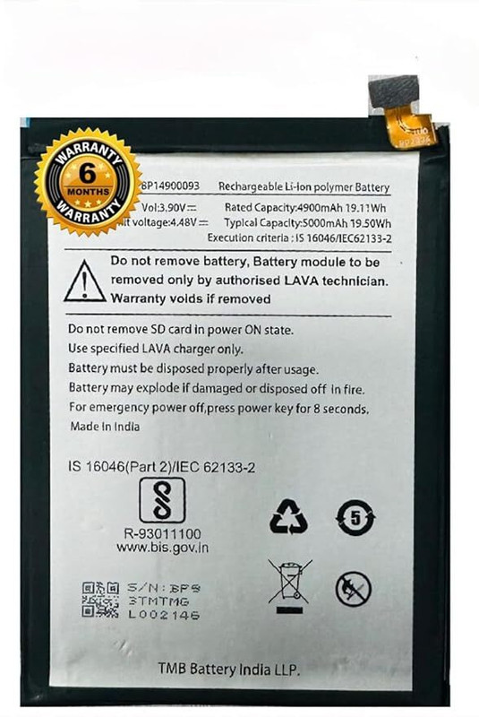 QCWITRO Mobile Battery For Original LBP14900093 Battery for Lava Blaze 2 5G / Lava Yuva 3 Battery with 6 Month Warranty***